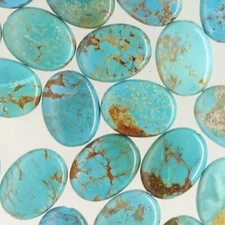 8 Genuine Chinese Turquoise Flat Oval Beads ap. 12mm x 16mm Blue/Green #25142