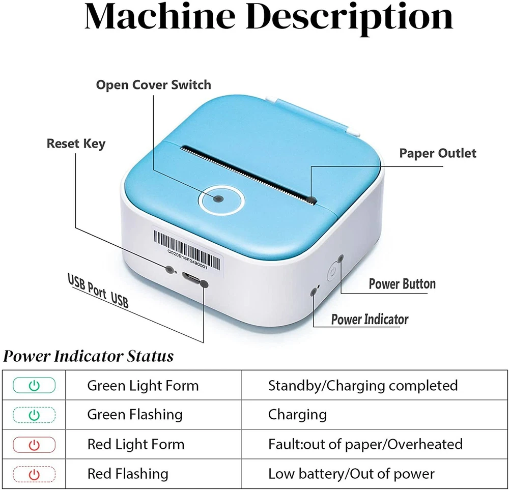 T02 Mini Bluetooth Thermal Photo Printer Label Printing Pocket Wireless 203dpi