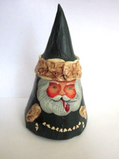 Vintage Signed Folk Artist Painter Sculpture Christmas 5  Santa Claus Green Suit