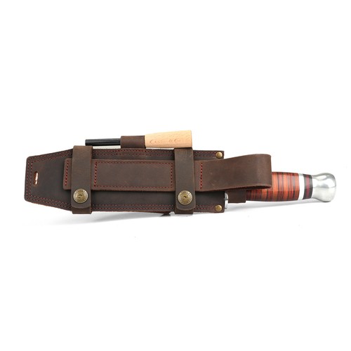 Funda de cuchillo rastreador de cuero de supervivencia TOURBON funda de cinturón horizontal con bolsa - Imagen 16 de 24
