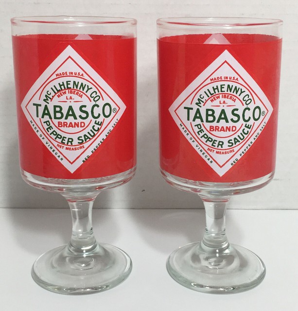TABASCO Pepper Sauce Bloody Mary Stemmed Goblet Glasses Set of 2