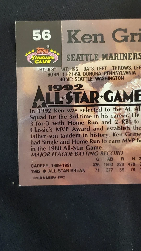 Ken Griffey Jr. 1993 Topps Stadium Club Murphy #56 All-Star Mint  - Image 3 of 4