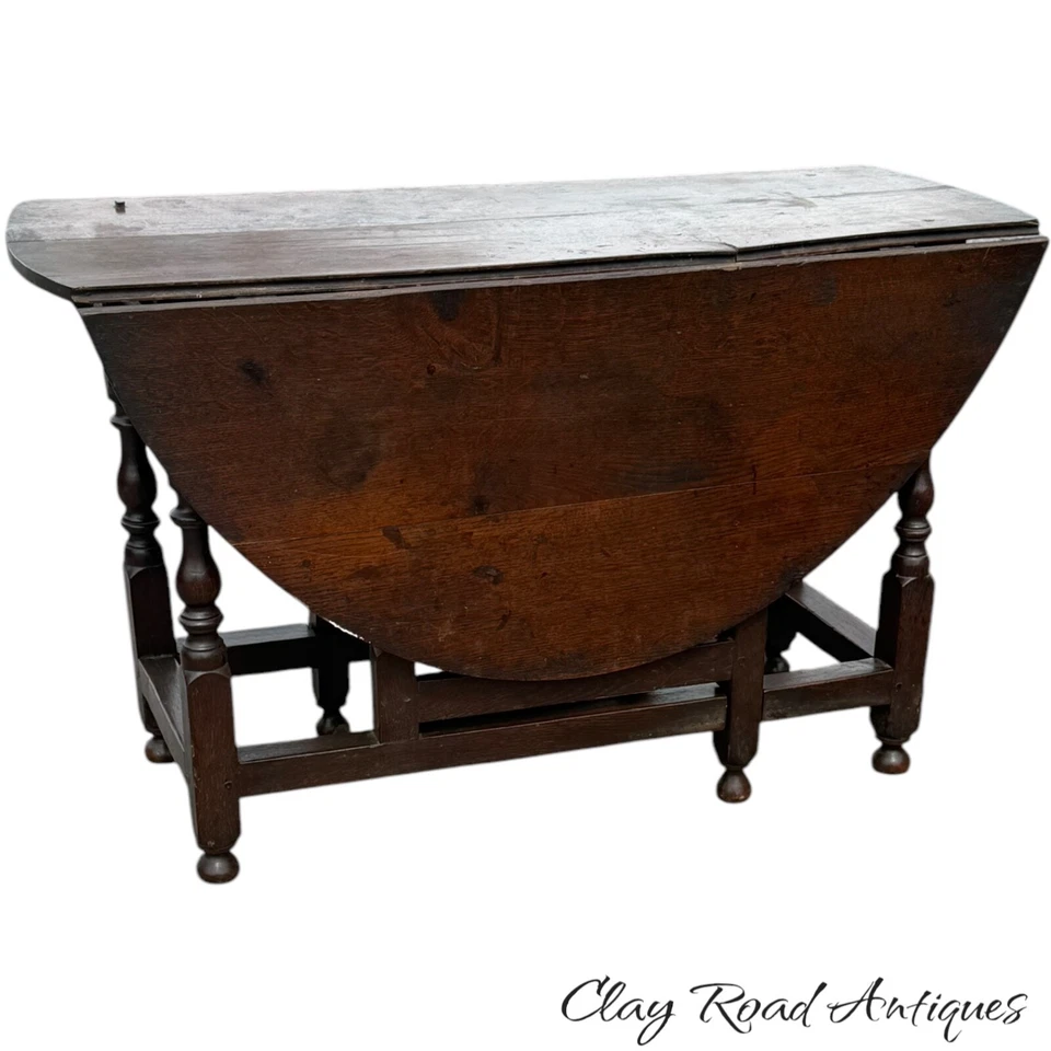 antiguo período peregrino William & Mary roble puerta patas mesa unida clavada primitiva Foto 2 de 4