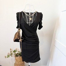 Prettiest vintage y2k ruched wrap button body on little black dress