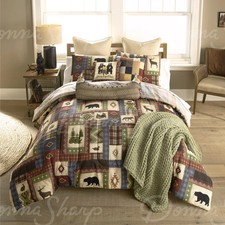CABIN LODGE RUSTIC REVERSIBLE PATCHWORK-LOOK COMFORTER COLLECTION Forest Grove