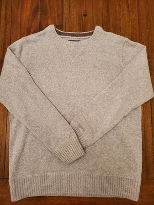 Men's Grey Eddie Bauer Crewneck Thick Heavy Cotton Pullover Sweater - mediun
