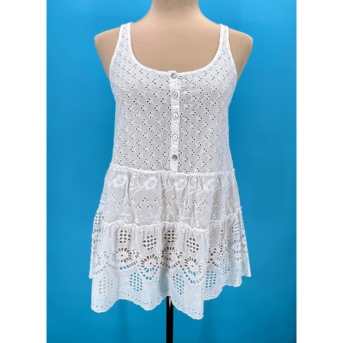 Lilis Closet Anthropologie White Cotton Eyelet Tiered Tunic Top Sleeveless Boho