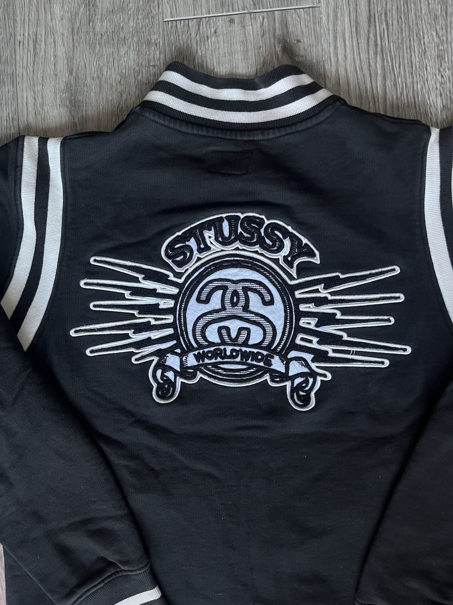Vintage Stussy Jacket Mens Large Black Varsity Snap Worldwide Big