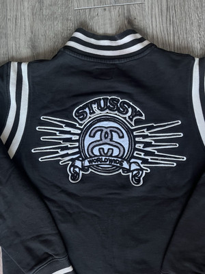 Vintage Stussy Jacket Mens Large Black Varsity Snap Worldwide Big