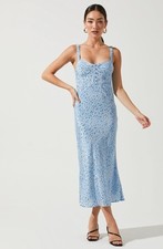 ASTR The Label Halle Bustier Slip Midi Dress Light Blue Floral coquette girly XS