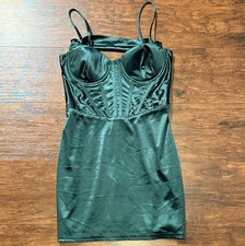 Windsor Green Satin Corset Mini Dress L Halter Bustier Bodycon Party Cocktail