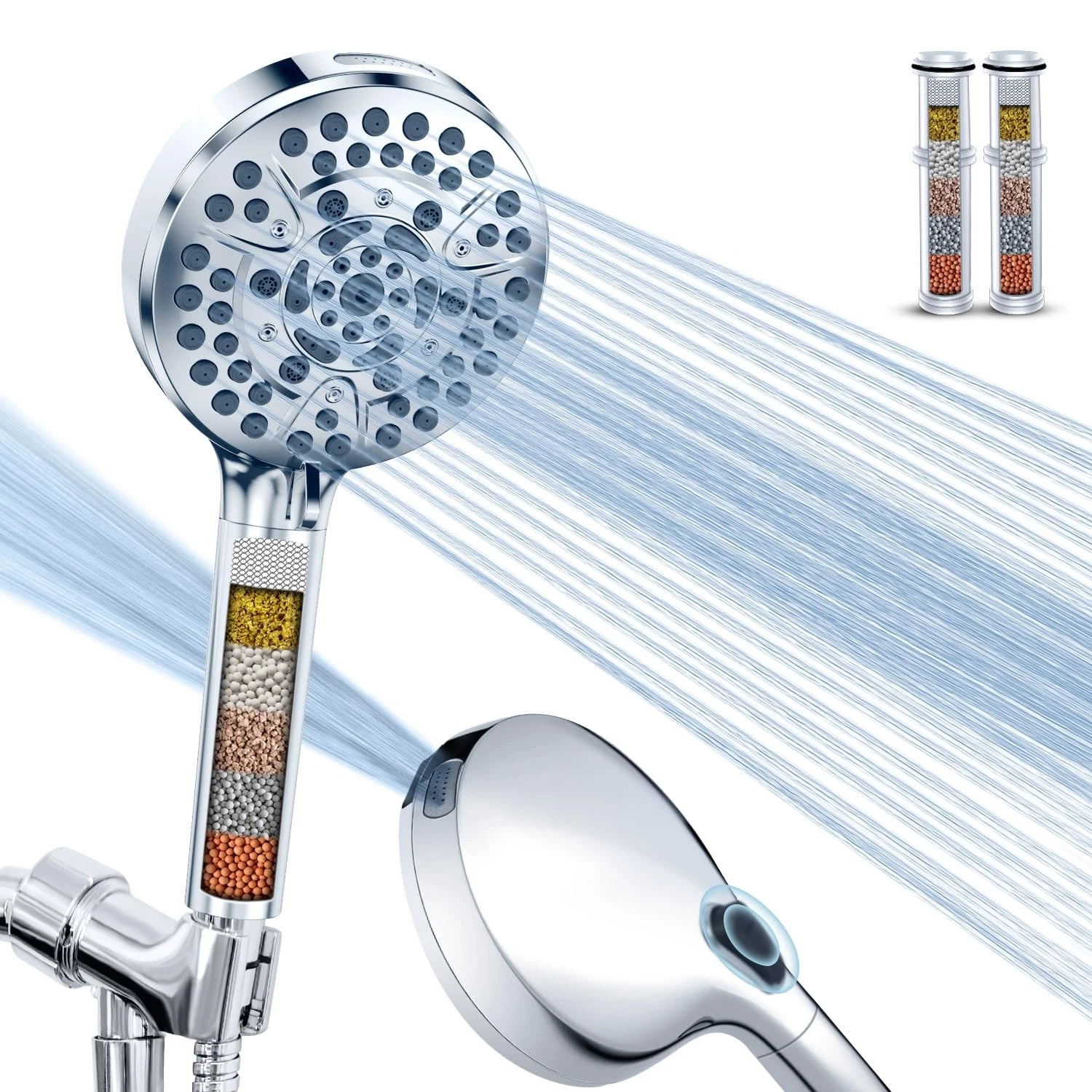 PALAS FILTERED SHOWER HEAD WITH HANDHELD HIGH PRESSURE 10-MODE - Scratch & Dent