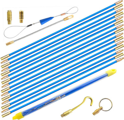 50' Fiberglass Cable Wire Running Rod Coaxial Electrical Connectable Fish Tape P