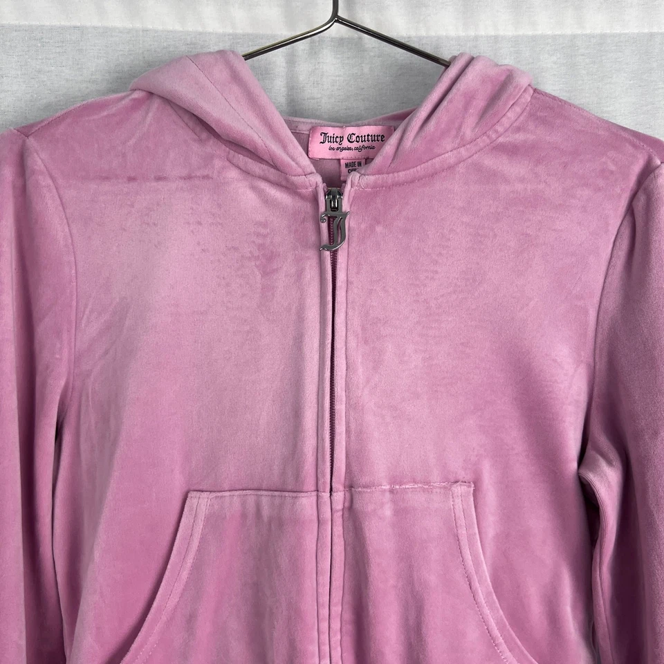 Sudadera con Capucha Juicy Couture Mujer Pequeña Y2K Rosa Terciopelo Cremallera Deslumbrante Foto 2 de 4