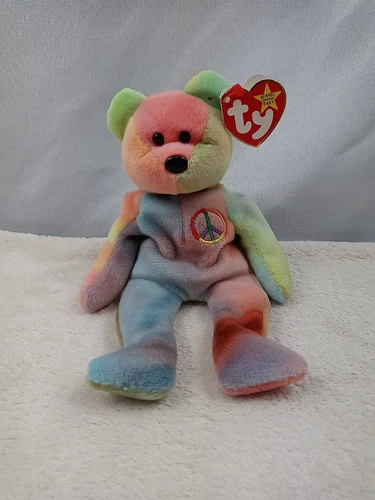 Vintage TY Beanie Baby Peace The Bear 1996 Plush Ty-Dyed Bear Stuffed Animal