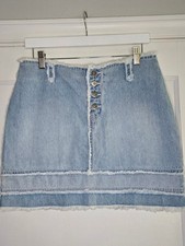 Route 66 Y2K Light Wash Frayed Raw Edge Jean Skirt Women's 8