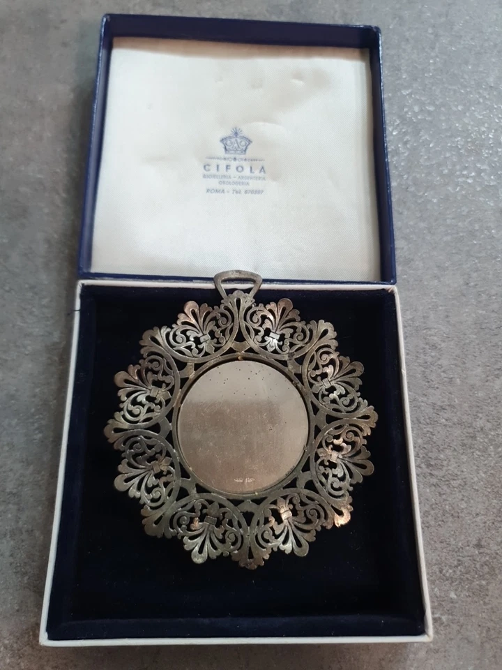 Medaglione Ciondolo Da Culla Argento Religioso Lavorato Primi '900 - Immagine 3 di 4