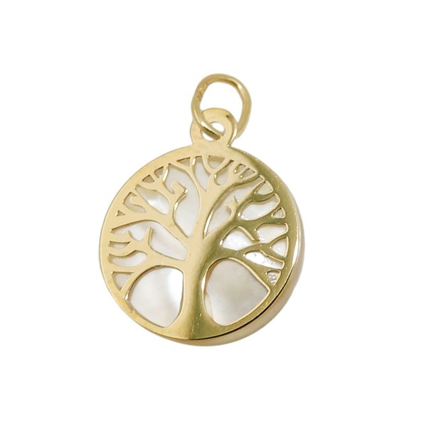 AnhäNger, 12Mm Baum Des Lebens Lebensbaum Mit Perlmutt, 375 Gold Gelbgold-image