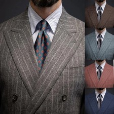 Wool Chic Pinstripe Men's Suits Peak Lapel Double Breasted Wedding Blazer Pant