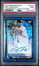Trey Yesavage 2024 Bowman Draft Chrome 1st True Blue Auto /150 PSA 9 Blue Jays