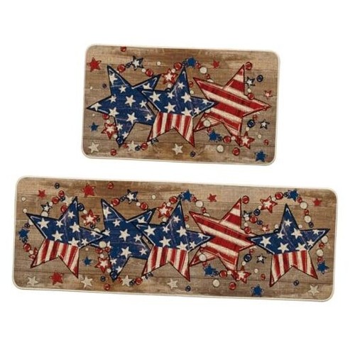 Brown American Flag Stars 4TH of July Kitchen Mats Set of 2, Memorial Day