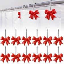 12 Pcs Red Bow Knot Shower Curtain Hooks Rustproof Metal Decorative Shower Ha...