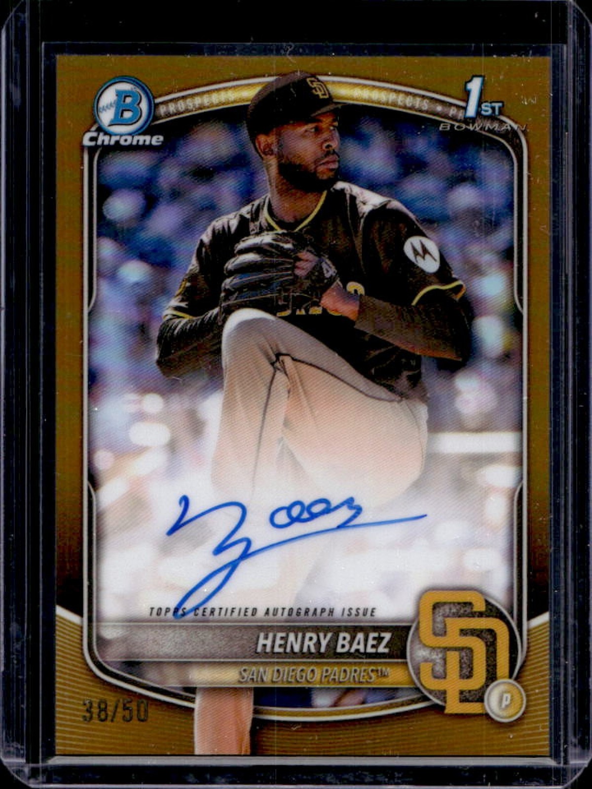 2025 Bowman Chrome Henry Baez Auto Gold Refractor 1st Prospect #38/50 Padres