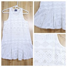 Elif Mini Tank Dress Cover-up Beach S White Flared Drop Waist Geometric Lace VTG