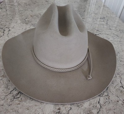 STETSON 4X Beaver Cowboy Hat Size 7 1/8 Crystal w/Braided Leather