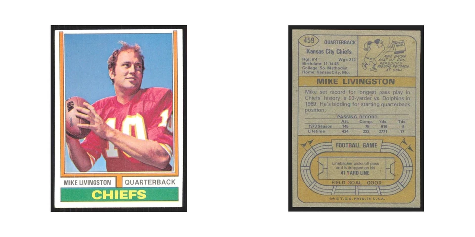 1974 Topps Mike Livingston Chiefs #459.0 - Image 3 of 3