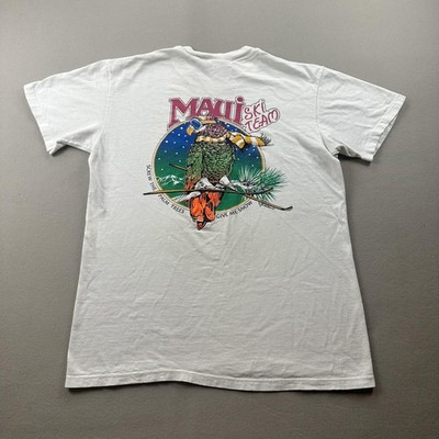 Vintage Hawaii Maui Ski Team T-Shirt Mens Small White Parrot Taos Snow USA 80s