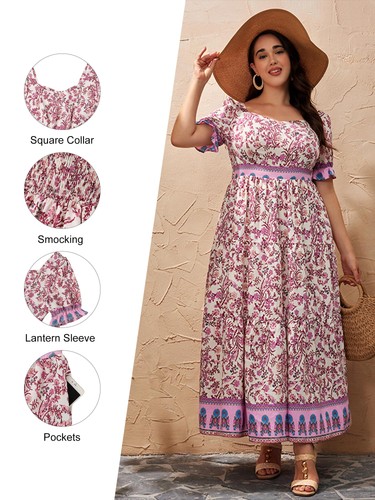 Plus Size Curvy Women Floral Dress Summer Holiday Beach Party Swing Sundress - Picture 53 of 117