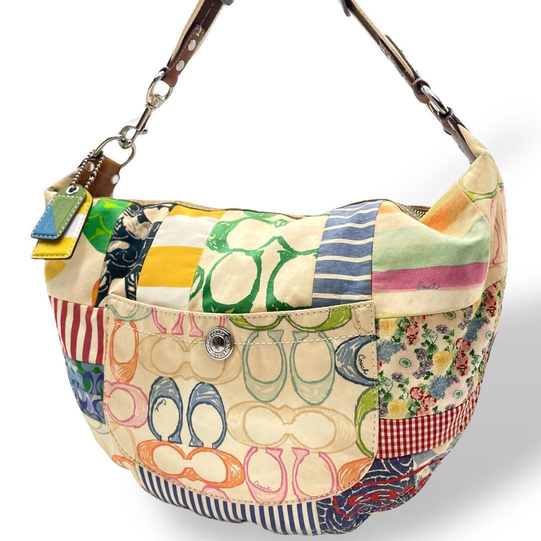 COACH signature patchwork canvas shoulder bag in stylish design