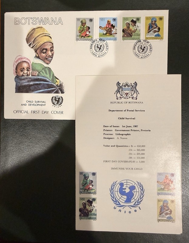 Botswana First Day Cover and Bulletin 1987 UNICEF “Child Survival & Development”