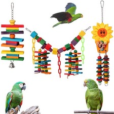 NEXT VOGUE Set of 3 Natural Wood Parrot Toys - Ideal for Small  Multi color