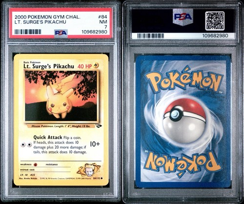 Lt. Surge's Pikachu (Unlimited) graded PSA 7 for sale on eBay