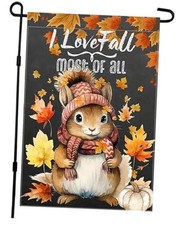 I Love Fall Garden Flag Squirrel Pumpkin Flag 12x18 Inch Double-Sided Cute