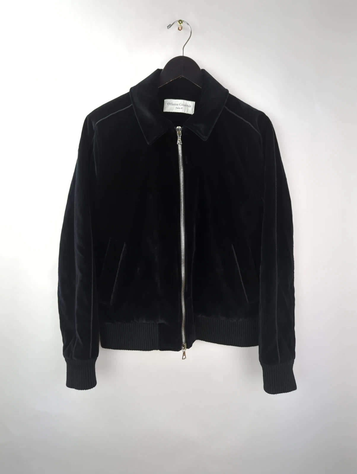 OFFICINE GENERALE Men's Sz US S Black Velour Velvet Zip Bomber Jacket image 1