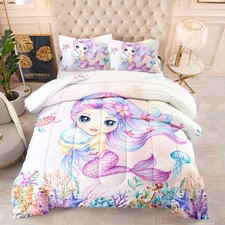 Mermaid Comforter Set Full Size Jellyfish Turtle Bedding Set Fish Grass Quilt...