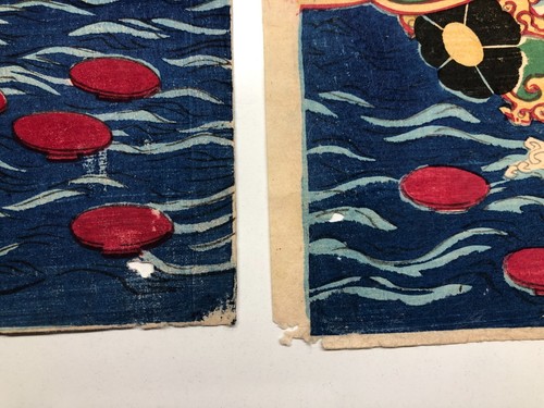 Chikanobu Woodblock print:Crooked stream Sumikawa Yayoi Flowers ukiyo-e 1880 - Foto 9 di 13