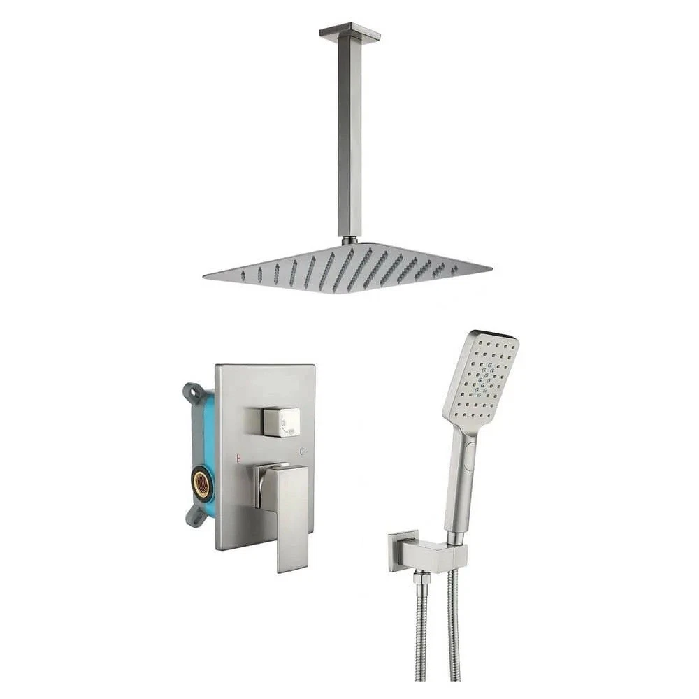 2-Spray Patterns 2.2 GPM 12 in. Ceiling Mount Rain Dual Shower Heads with…