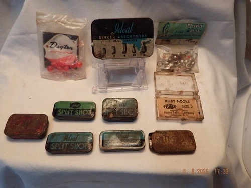 Vintage Split Shot Tins, Nickle Barrel Swivels, and Beads-B593