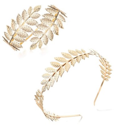 Finrezio Greek Goddess Headband Arm Cuff Bridal Jewelry Set Roman Laurel...