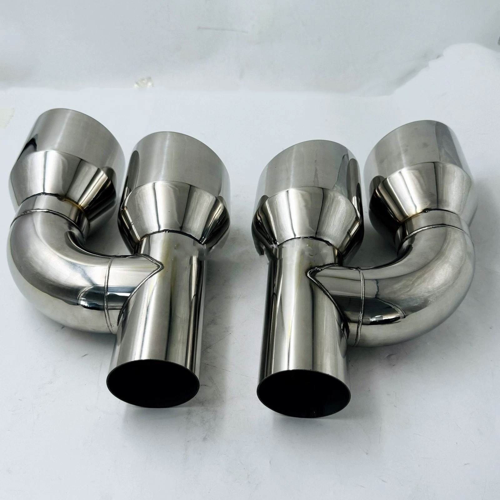 Offset 2.5" In Quad 4" Out Dual Wall Exhaust Tips Stainless Steel Slant Cut Pair