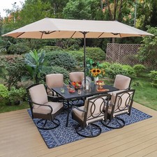8 PCS Patio Dining Set Metal Table Chair Set Outdoor Furniture Set w/ Umbrella