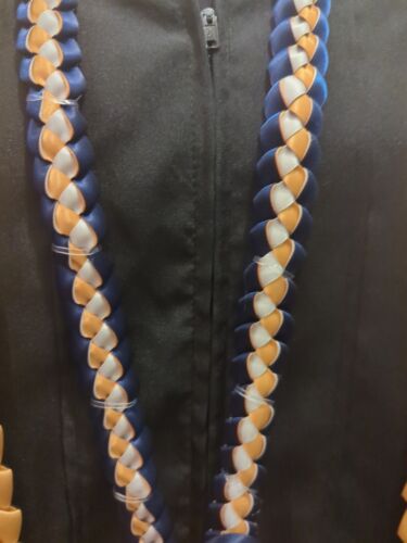 2025 Graduation Ribbon lei navy blue & Old gold Set Of Open Lei & Rosette Lei - 第 5/7 張圖片