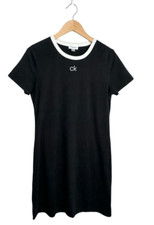 Calvin Klein Shirt Dress Size Medium Black Short Sleeve Cotton Blend