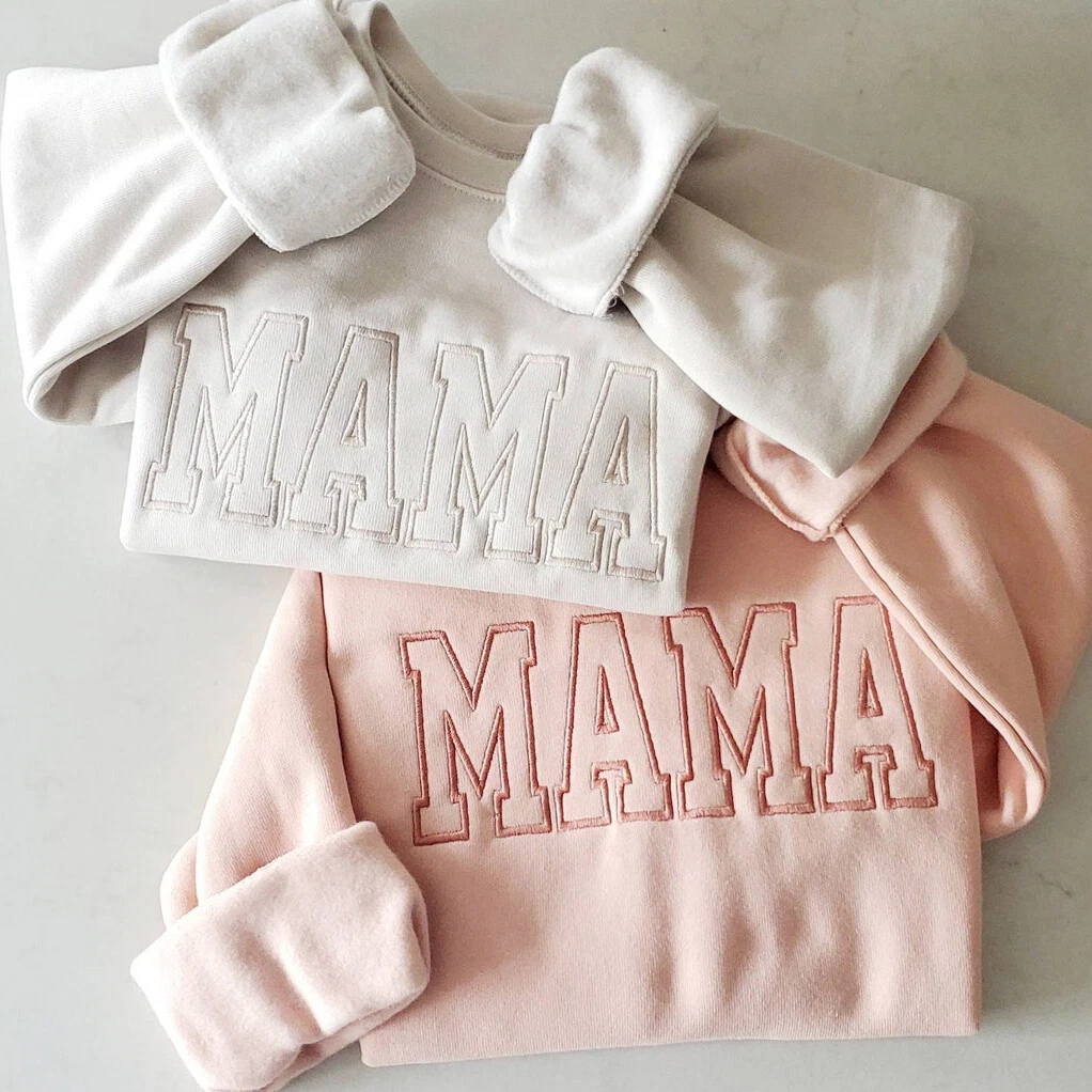 Custom Mama Embroidered Sweatshirt Kids Name on Sleeve Pullover