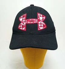 Under Armour YOUTH Stretch Black Fitted Cap Crimson Houndstooth U/A Logo Hat