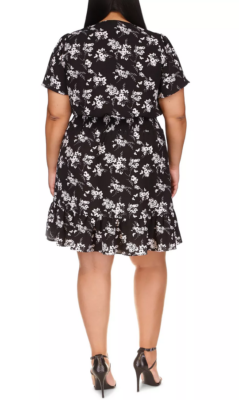 Michael Michael Kors Floral-Print Faux-Wrap Dress Black/White Plus Size 3X  | eBay
